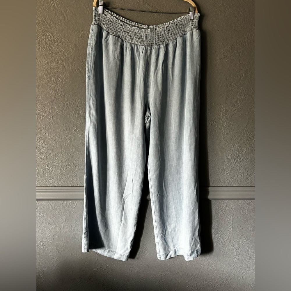 Side Stitch Lyocell Chambray Wide Leg Pants Blue Pull On Size XL